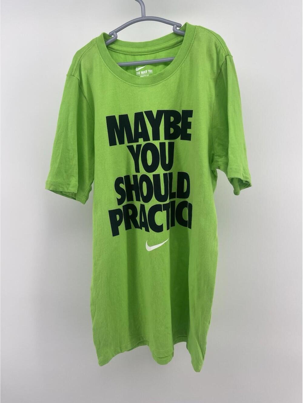 EUC Boy's Medium NIKE "Maybe You Should Practice" Sports T-Shirt Top Green Black